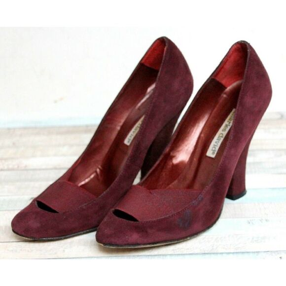 VTG CHARLES DAVID DARK RED GENUINE SUEDE LEATHER ELASTIC HIGH HEEL SHOES 6.5 B - Picture 3 of 12